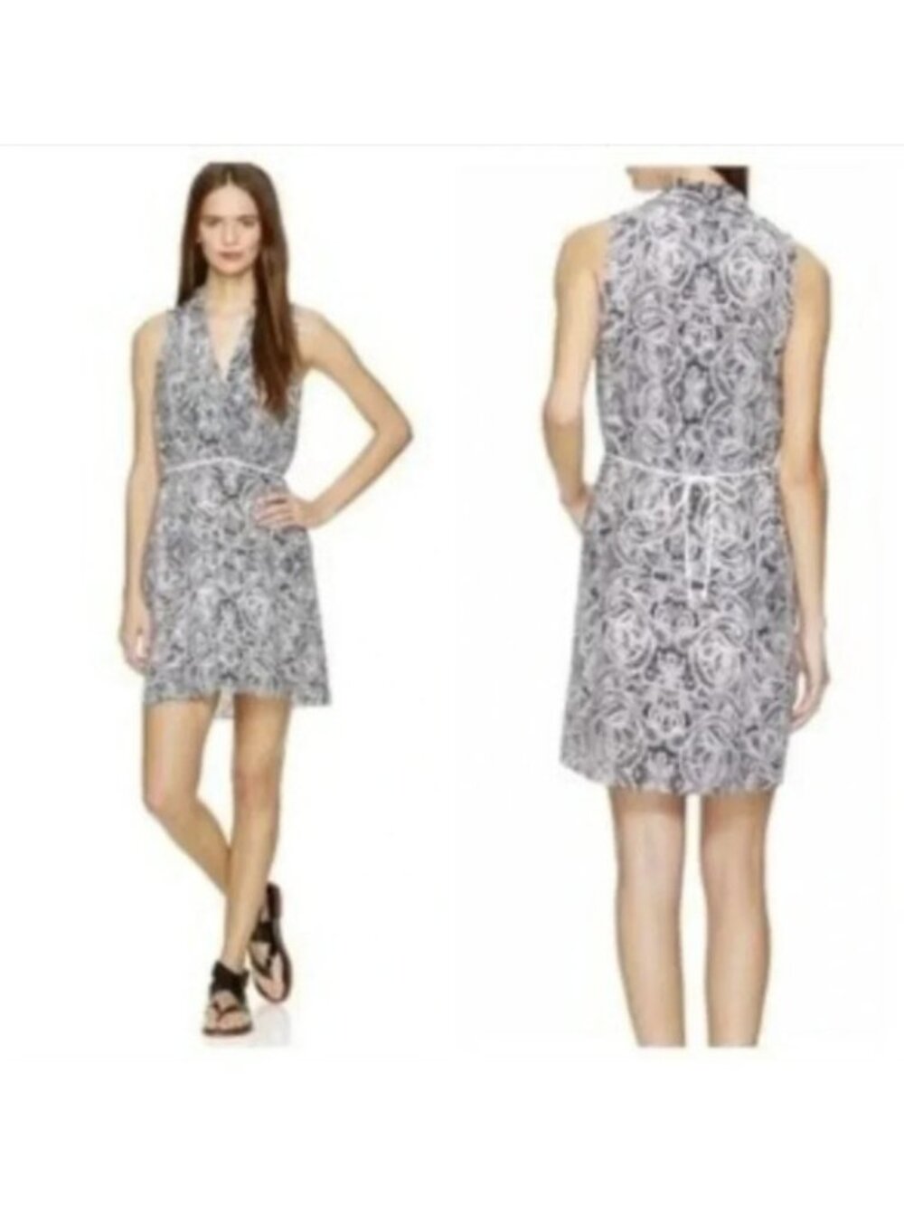 Aritzia Wilfred Sabine Paisley Silk Mini Dress Grey ( S )